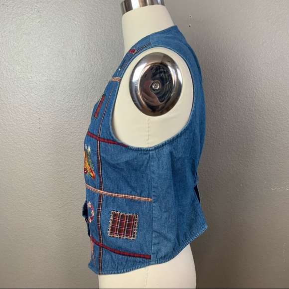 vintage Bobbie Brooks ugly Fall patchwork embroidered chambray button front vest - Picture 10 of 13